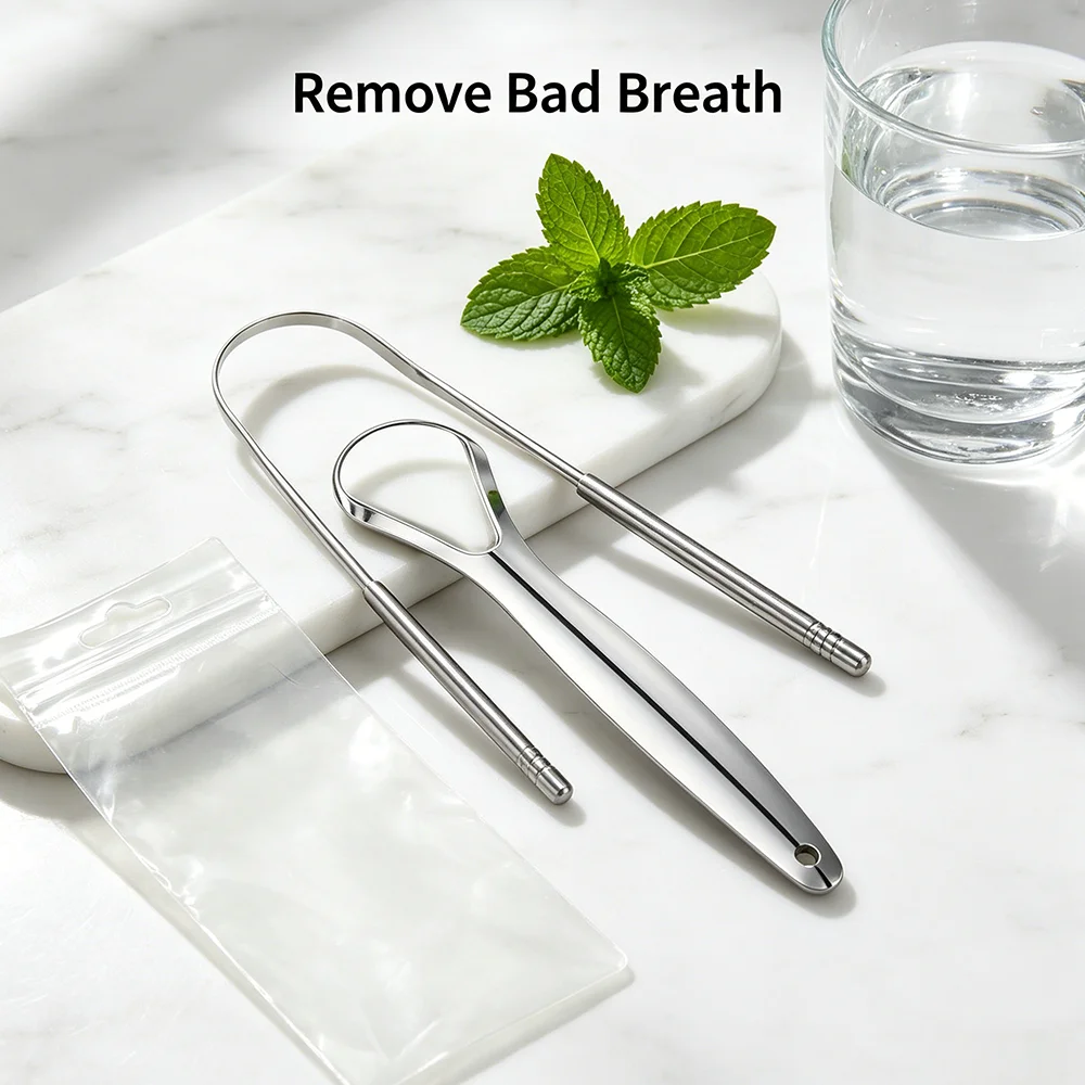 Stainless Steel Tongue Scraper Ergonomic Tongue Coating Remover Oral Care Tool With  For Adult Daily Mouth Cleaning