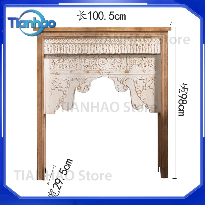 French Retro Solid Wood Carving Flower Fireplace for Villa Entry Living Room Old Desk Photography Background Wall