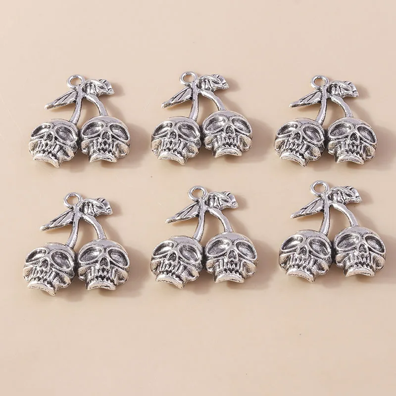 Leslie 4 Stück 31 x 39 mm Legierung Kirschschädel Skelett Charms für Ohrring Halskette DIY Schmuck Vintage Totenkopf Anhänger handgefertigte Erkenntnisse – Detail 3