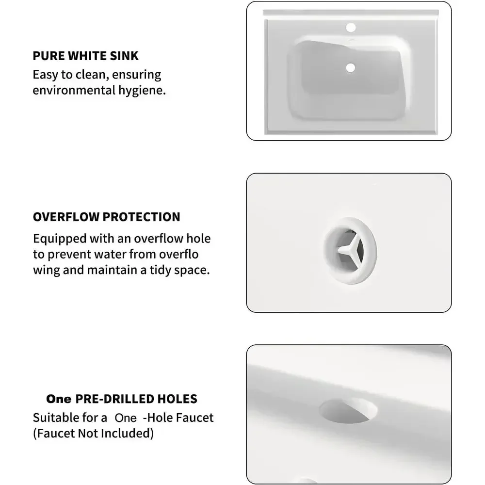 24 White Wooden Vanity Cabinet with Ceramic Sink and Double DoorsTime-limited