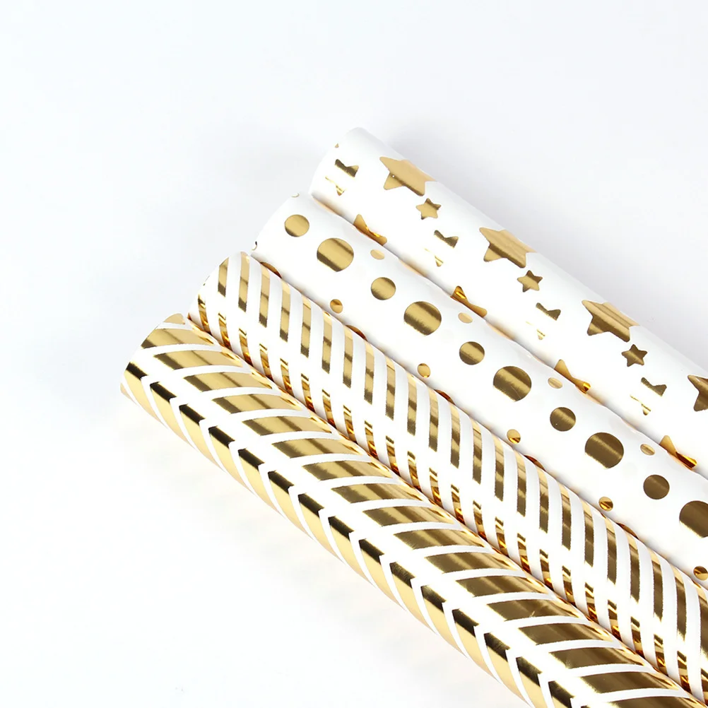 

4Pcs Wrapping Paper Roll Star Dot Stripe Wave for Birthday Holiday Wedding Gift Craft Gold Wrapping Paper