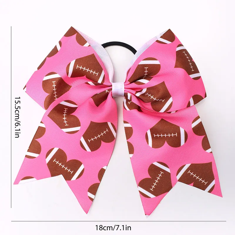 Fashion Football Cheerleading Bow Hair Bands Girls Ribbon Rugby Print Hair Rubber Ties Elastic Ponytail Holder Scrunchies