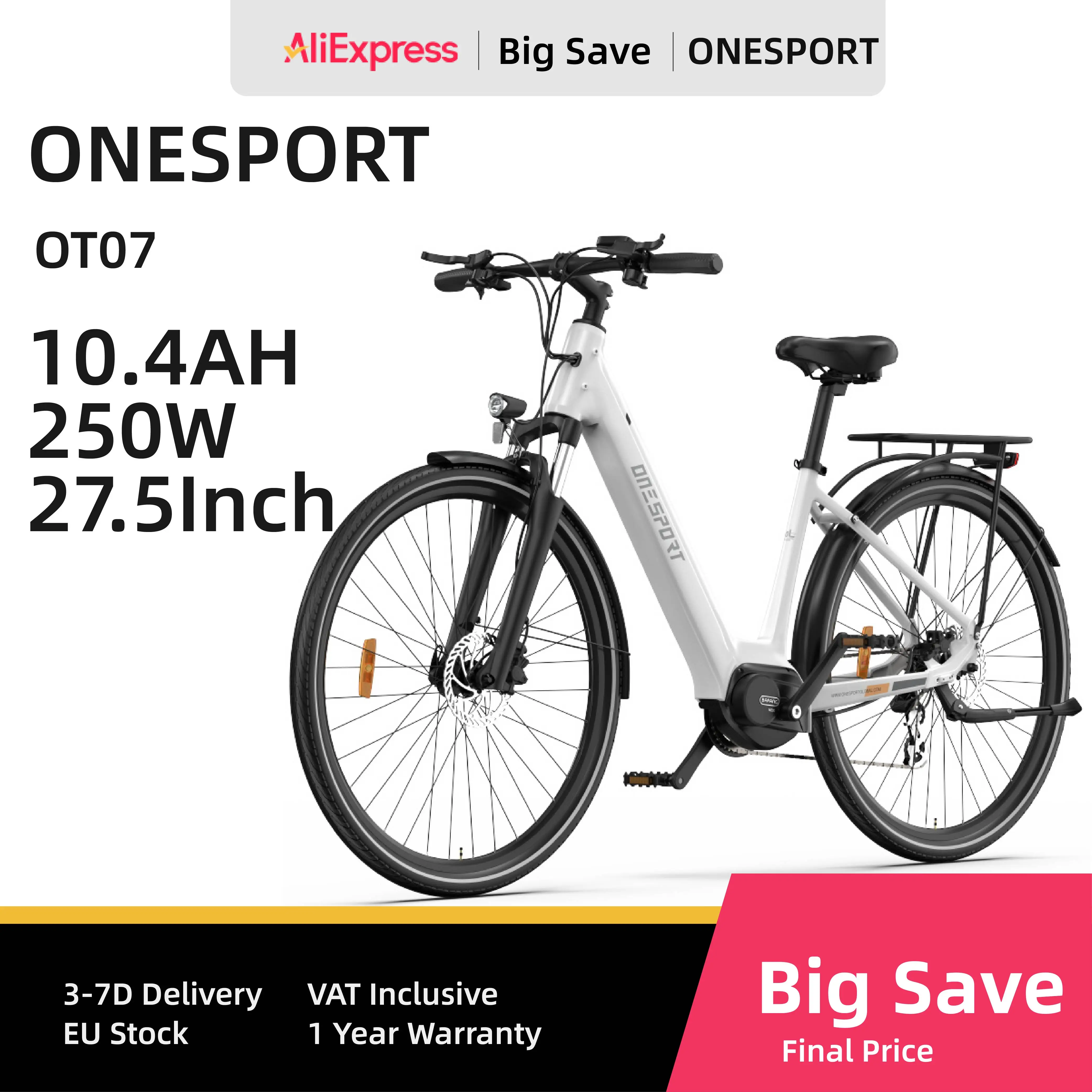 ONESPORT OT07 Electric Bike, 250W BAFANG Motor, 36V 10.4AH Battery, 27.5*1.77