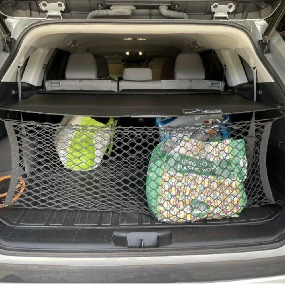 1 Stück Gepäcknetz mit Befestigungshaken, verstellbares elastisches Netz für die Kofferraum von SUVs, Autos und Lastwagen, Kofferraum-Innenausstattung. – Detail 1