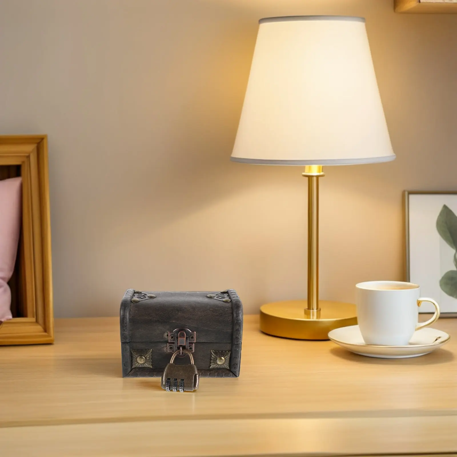 

Small Wooden Lock Box Vintage Design Escape Room Puzzle Storage Organizer for Kids Treasure Hunt Jewelry Collection Brown