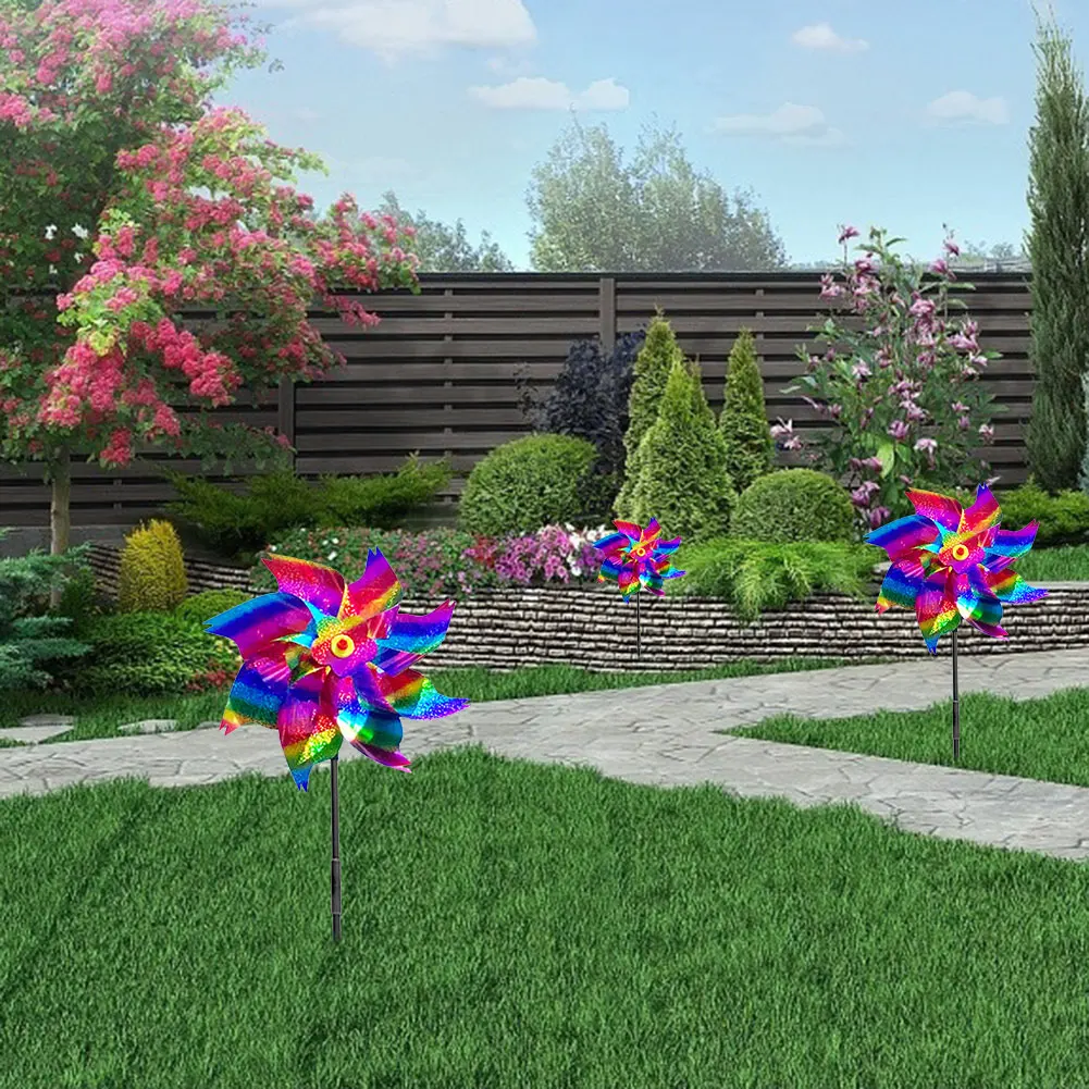 Jardim pássaro repeller pinwheels reflexivo sparkly pássaro dissuasor moinho de vento girador proteger jardim planta flor jardim gramado decoração