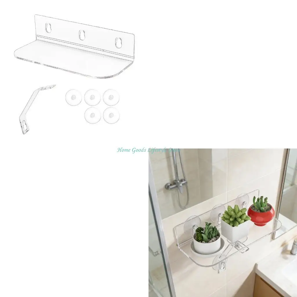 E74E Window Plant Shelves Acrylic Suction Cup Floating Shelves Space Saving Window