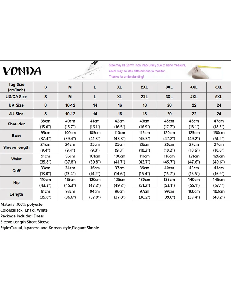 VONDA 우아한 솔리드 드레스 여성 여름 Sundress 패치 워크 패션 짧은 소매 v 넥 프릴 캐주얼 루즈 파티 베스 티드 로브