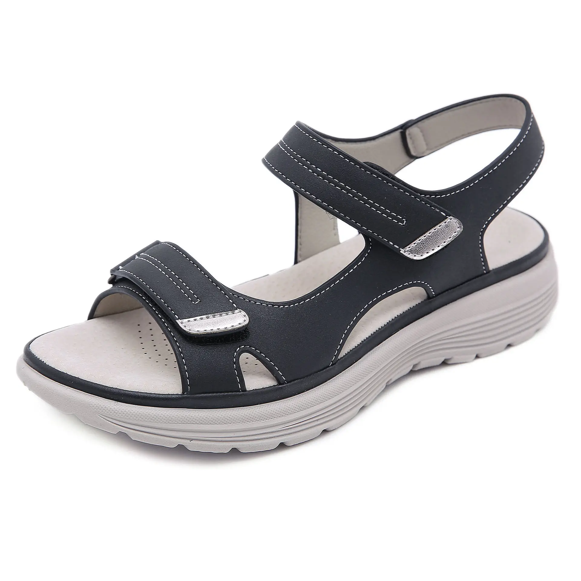 Sandales en cuir véritable pour femmes, élégantes, style sport, légères, pantoufles grande taille, 34-42, été 2024