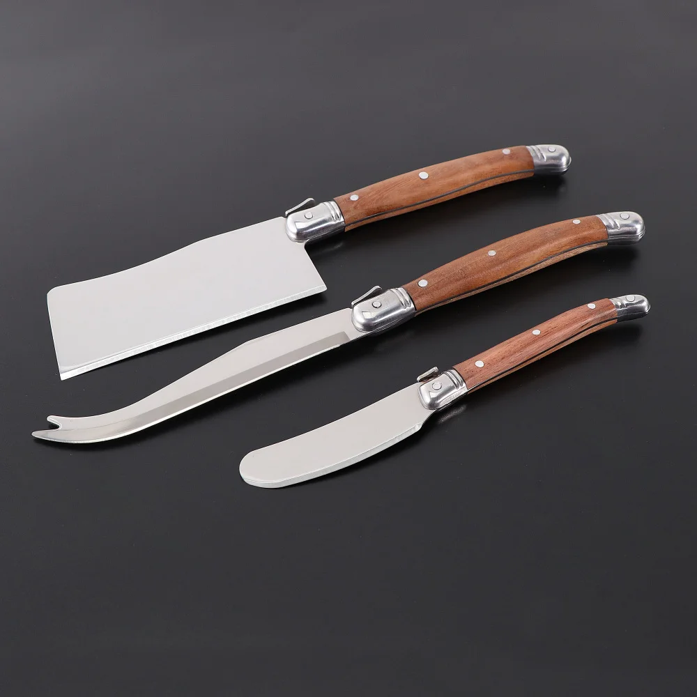 3pcs Laguiole Cheese Knife Set Solid Rosewood Handle Butter Spreader Stainless Steel Butter Knife Cheese Tools