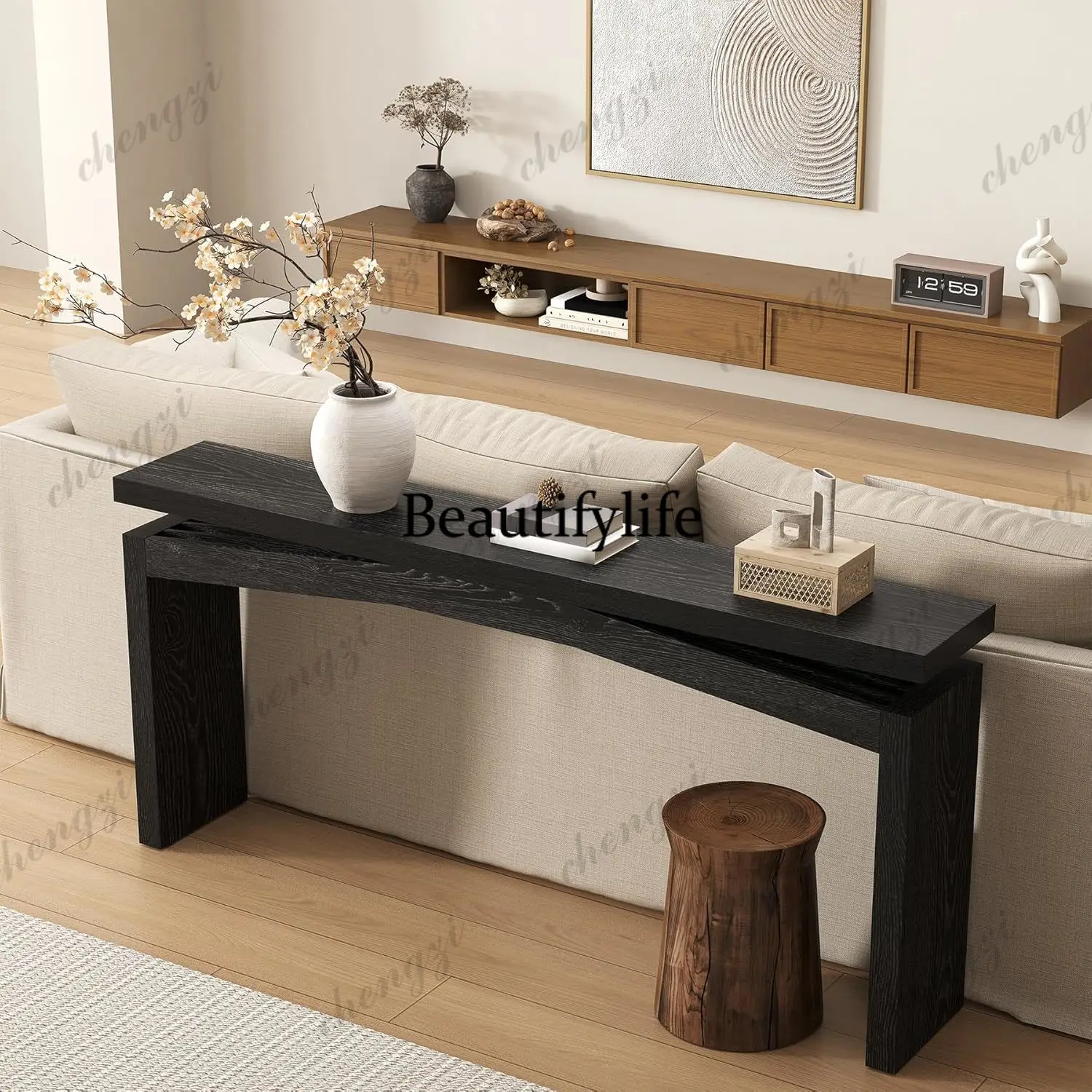 z331 Black Console Tables for Entryway Living Mid-Century, Rectangular Sofa Tables Narrow Long Behind Couch, Wooden Entry Way Fo