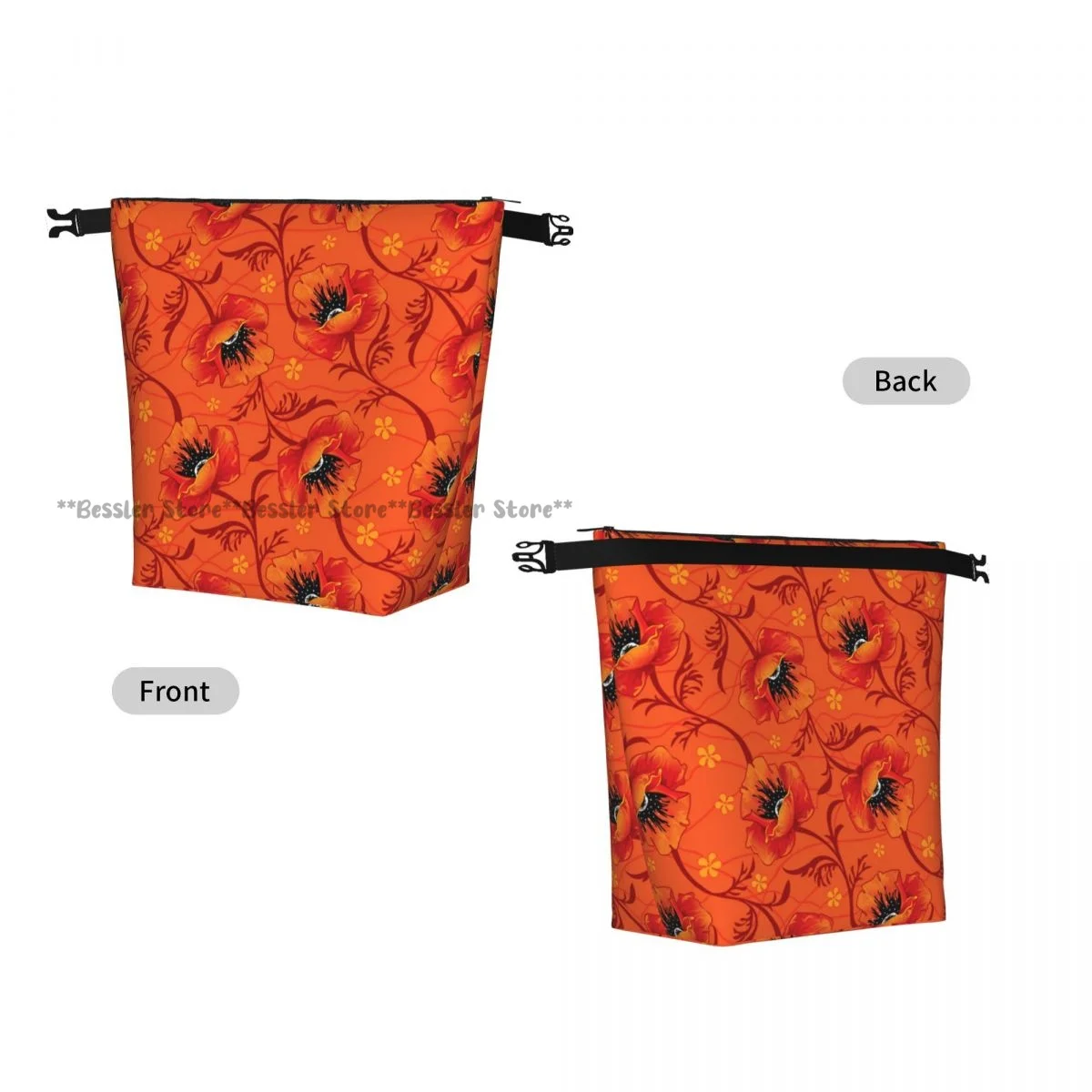 Roll Top Thermal Lunch Bag Poppy Flower Series Blossoms Romance Bohemian Print Insulated Bento Bag Reusable Food Storage Handbag