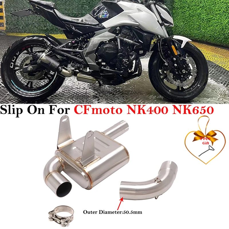 

Slip On For CFmoto NK400 NK650 Motorcycle Exhaust Systems Tube Escape Modified Link Pipe Connecting Muffler Stainless Steel