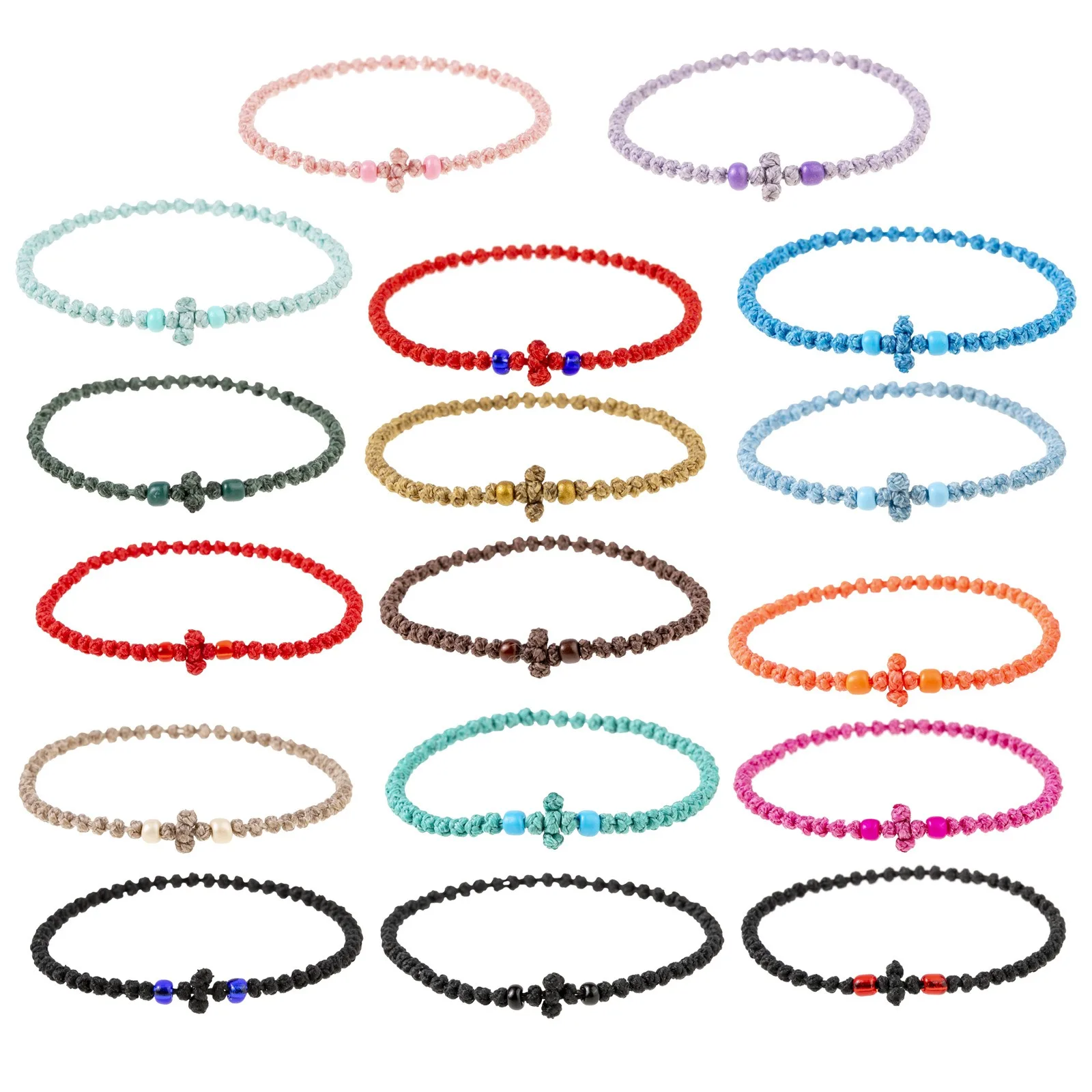 Bracelet de prière orthodoxe fait à la main, cadeau chrétien, noeud de croix grecque réglable, Bracelet en corde de prière Komboskini