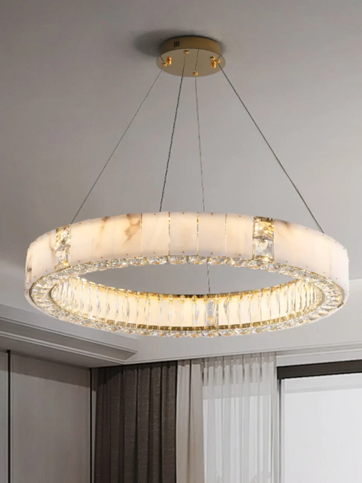 Modern Creative Crystal Mixed Natural Marble Chandelier Led Lighting Luxury Living Room Decoration Lamps For Ceiling