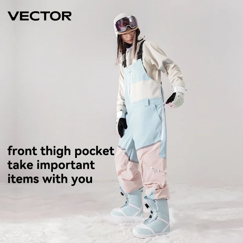 VECTOR Thick Men Women Ski Pants Straight Overalls Jumpsuit Skiing Bib Waterproof Winter Warm Windproof Outdoor Sports Snowboard