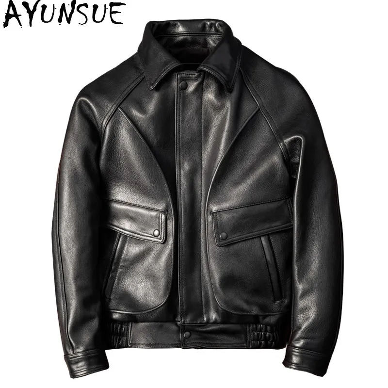 

AYUNSUE 1.5mm Thick Genuine Goatskin Leather Jacket Men Real Leather Coat Black Motorcycle Jackets Outerwear Jaqueta De Couro