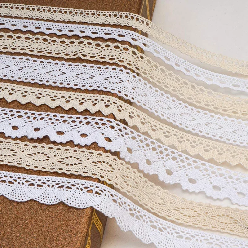 2/5M Cotton Lace Trim Vintage Lace Ribbon Crochet Cotton Lace Scalloped Edge for Bridal Wedding Decor DIY Craft Sewing Supplies