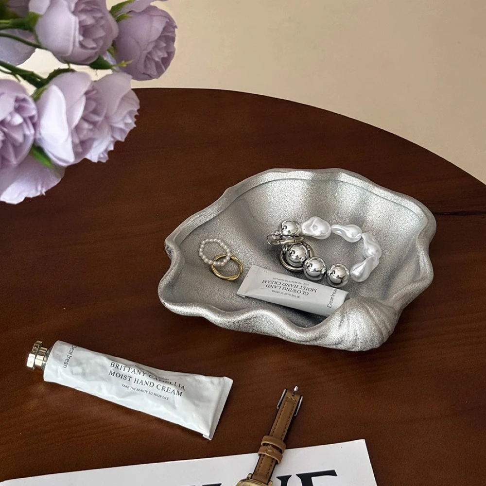 Prato de sobremesa de concha de prata ins placa de incenso de fio cerâmico fosco placa de armazenamento de jóias de mesa