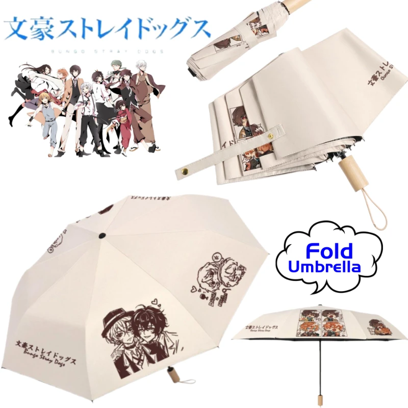 Nuevo paraguas plegable con diseño de dibujos animados de Bungo Stray Dogs, para hombres y mujeres, elegante y práctico tanto para días soleados como lluviosos.