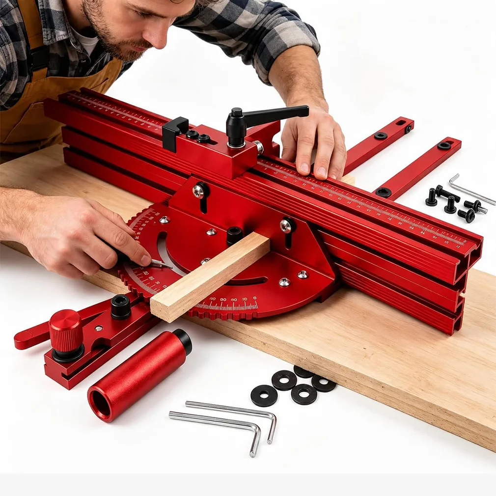 Miter Gauge & 400MM Aluminium Profile Fence With Track Stop Sawing Assembly Angle Ruler for Table Saw Router Woodworking Tool