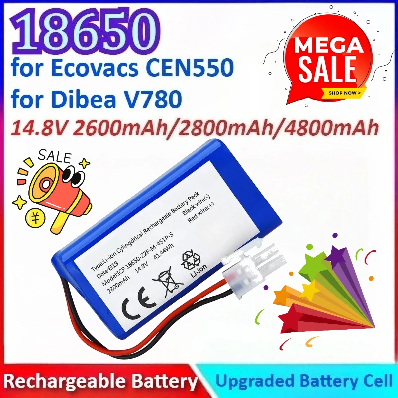 

New 4S1P 14.8V 2600mAh/2800mAh/4800mAh 18650 Robotic Vacuum Battery for Dibea V780 for Ecovacs CEN550 Rechargeable Battery