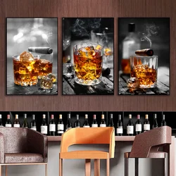 Fashion Bar Restaurant Wall Art Wine Glass Canvas Painting Whisky Bottle Cigar Aesthetic Poster for Living Room Home Decor
