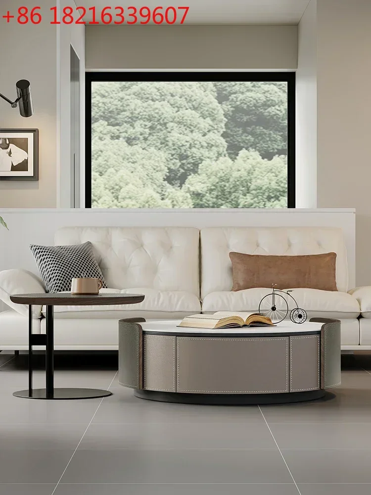 

Современный минималистичный журнальный столик из камня с местом для хранения, круглый, для дома, для гостиной, чайный столик