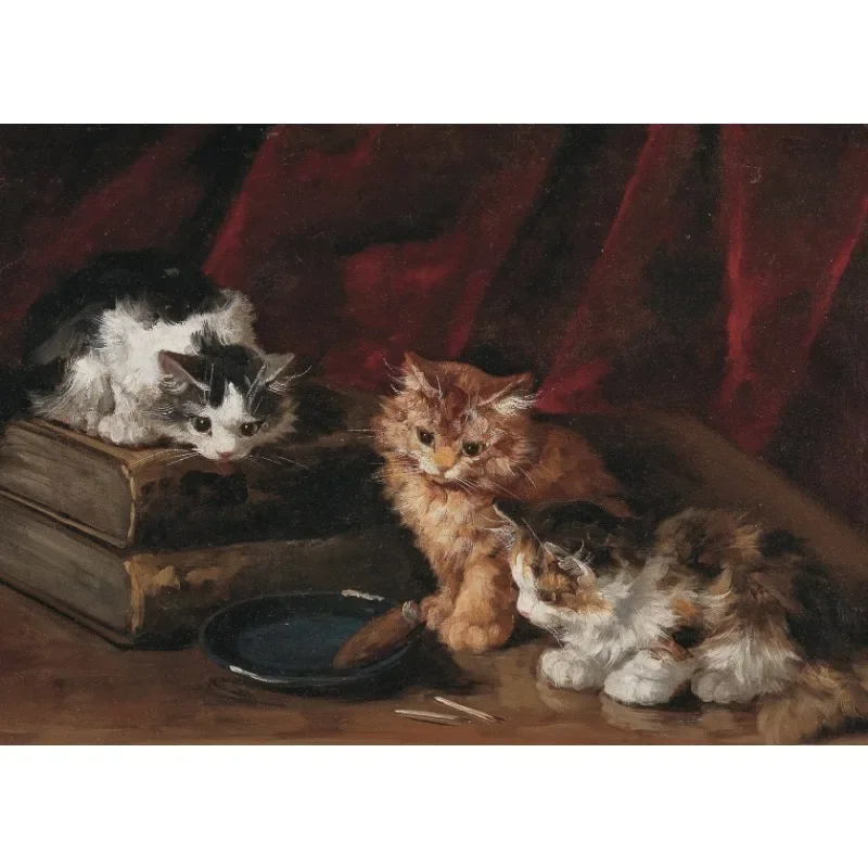 Victorian Cat Family Poster Whimsical Vintage Rustic Cute Animal Kitten Portrait Canvas Painting Wall Art Living Room Home De