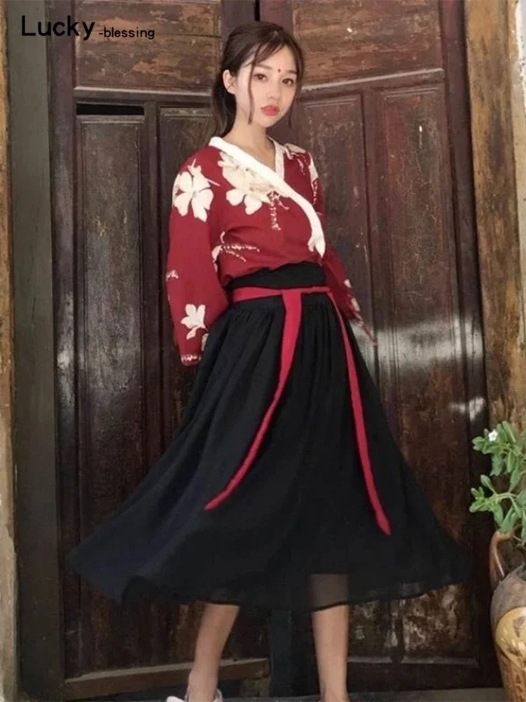 الرجعية النمط الياباني خمر Haori Kawaii الفتيات النساء فورال كيمونو فستان للحزب يوكاتا الملابس الآسيوية التنانير Vestidos Hanfu