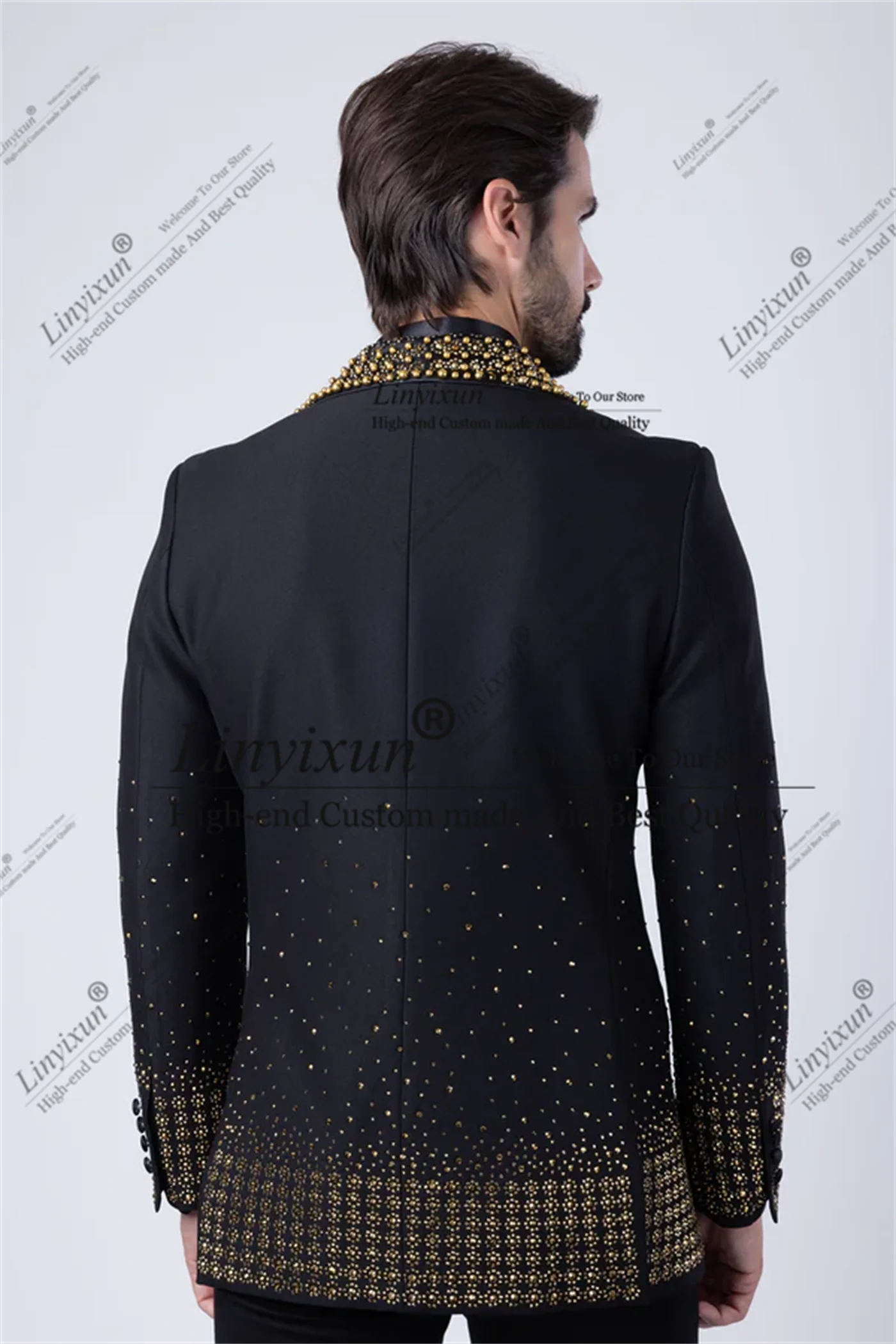 Handsome Beaded Men Suits 3 Pieces Set Groom Tuxedos Shawl Lapel Party Prom Blazer Slim Customized Dinner Wedding Costume Homme