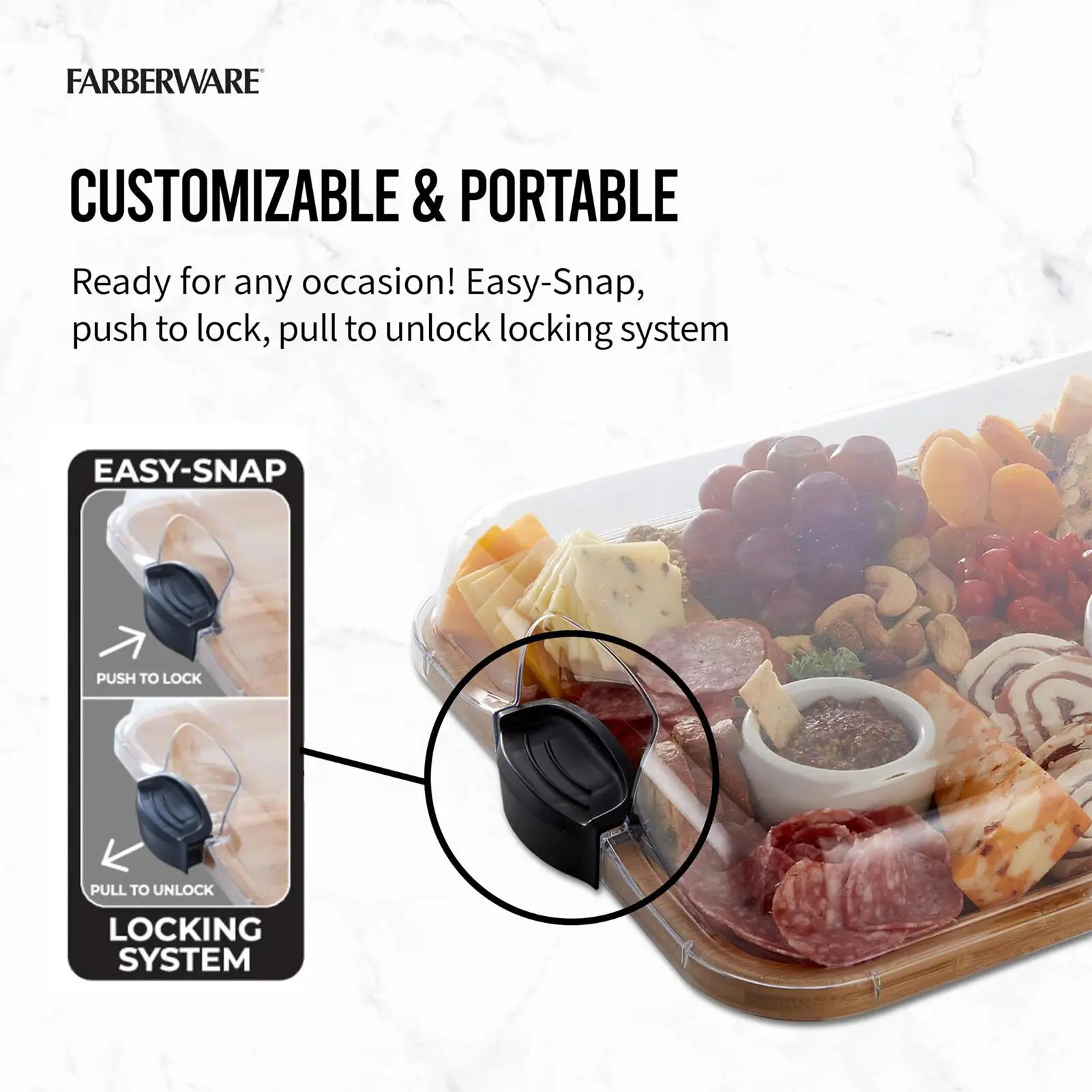 

Wooden Serving Tray with Lid Natural Wood Cheese Board Snack Fruit Tray Dust-Proof Transparent Locking Cover Multi-Purpose