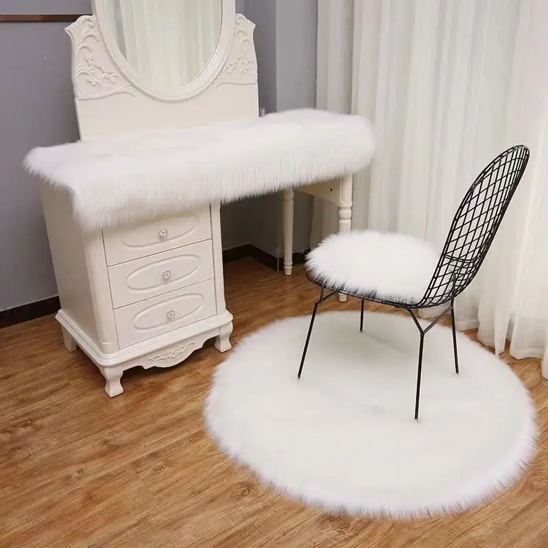 Circular Carpet Living Room Floor Mat Imitation Wool Computer Chair Plush Circular Carpet Cushion Bedroom Bedside Carpet Decor