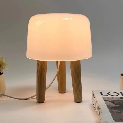 Reative Glass Stool Table Lamp Nordic Walnut Living Room Bookcase Study Decorative Lamp Bedroom Bedside Atmosphere Lamp