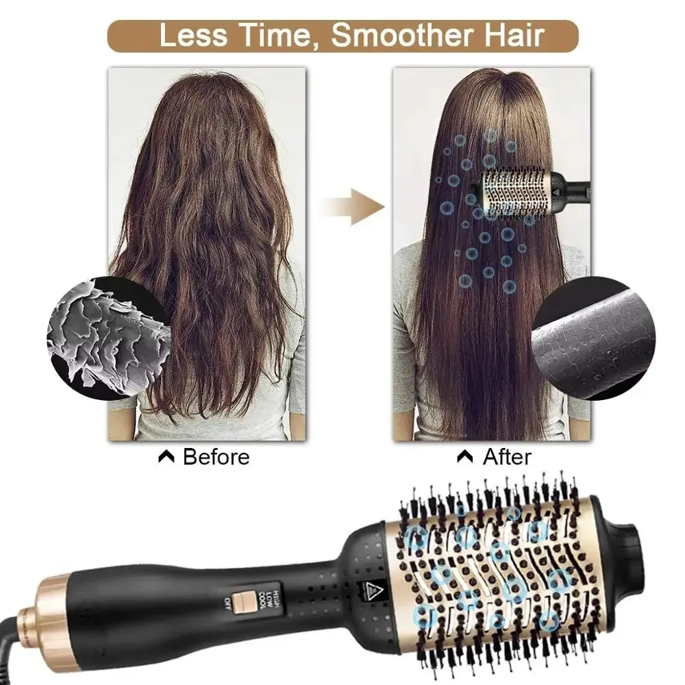 Hot Air Brush Straightener Comb Negative Ion Generator Straightening And Curling Blow Dryer Anti-frizz Multifunctional Brush