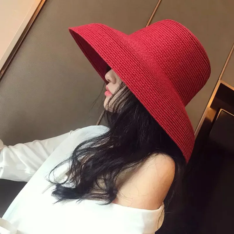 MAXSITI U-chapéu de palha vintage para mulheres, estilo Hepburn, boné solar grande para meninas, cor sólida, férias de praia, verão