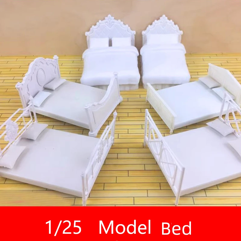 

3pcs 1/25 Model Bed Dollhouse Miniature Furniture Doll House Accessories Bedroom Scene Decoration Plastic Craft Toy