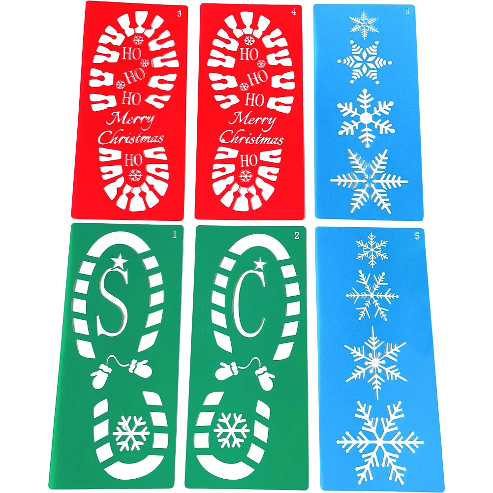 

6Pcs Xmas Christmas Footprint Stencils Hollow-Out Painting Templates DIY Craft Drawing Template Decorative Crafts Snow Art