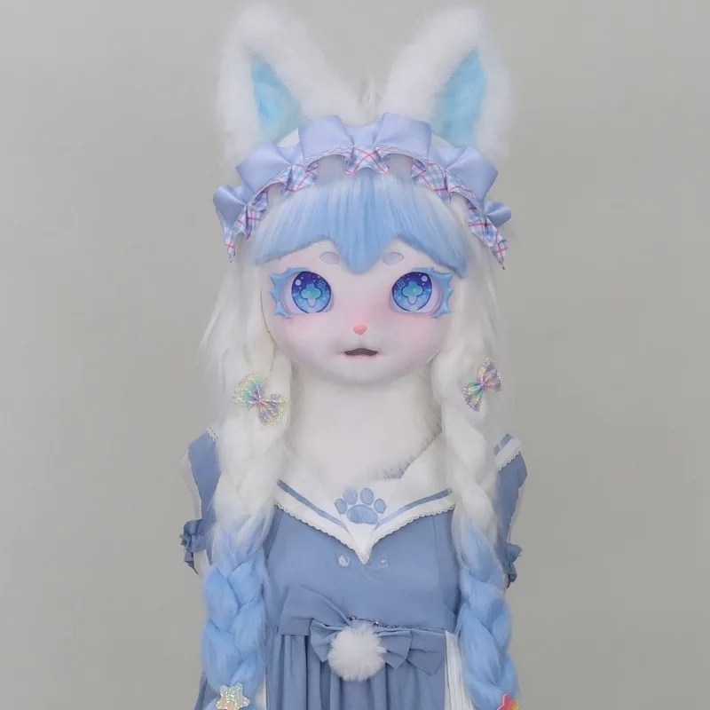 Furry Anime Kigurumi Mask Kemono Cat Ear Cosplay Wig Big Eyes Costume Accessories Halloween Masquerade Stage Performance