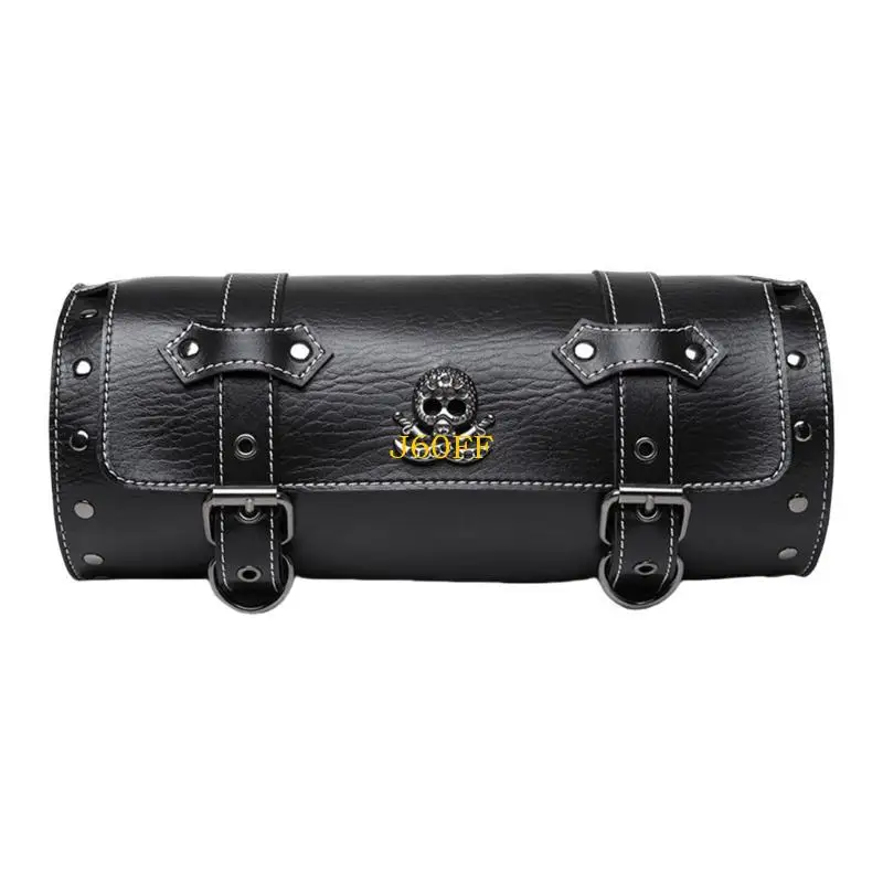 

J60F Front Fork Handlebar Bag Vintage Saddlebag Skull Pattern Motorbike Tool Bag
