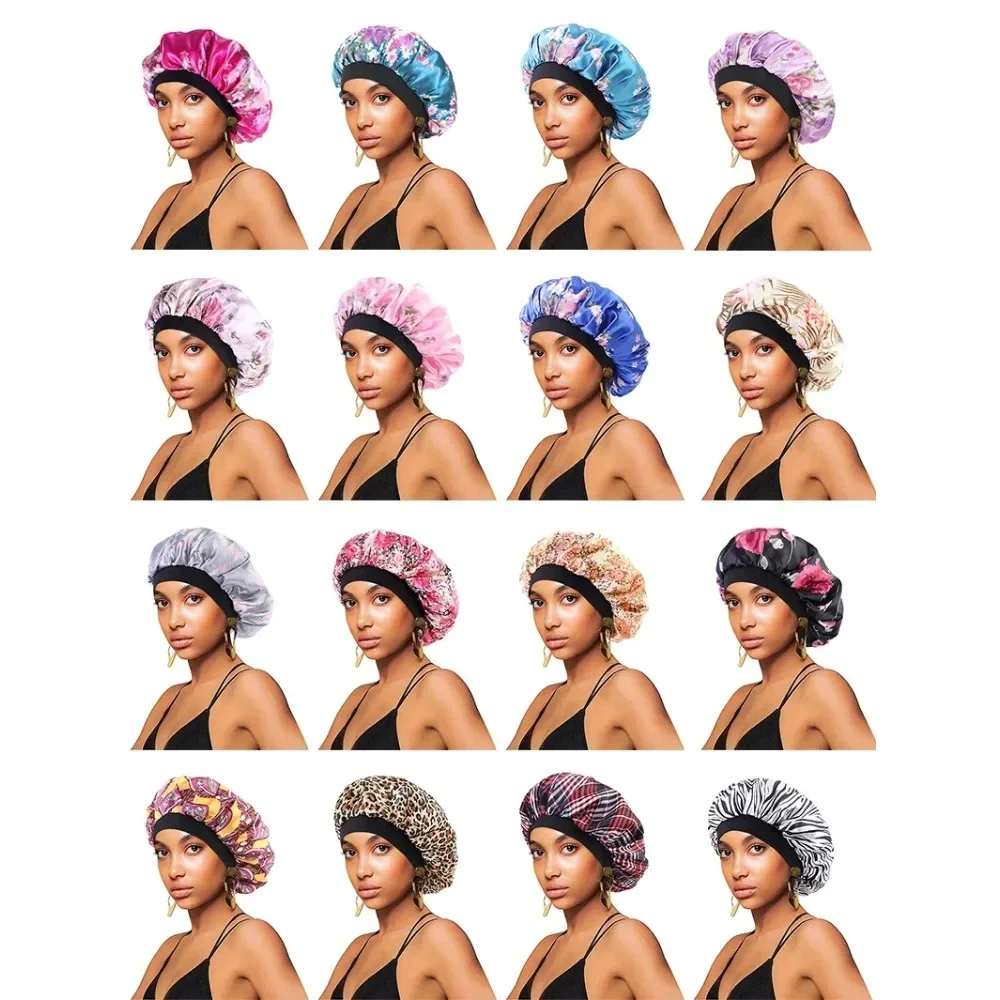 Women's Satin Hair Caps Home Comfortable Curls Sleep Hair Care Caps Double Layer Breathable Shower Caps Kitchen Dust Caps