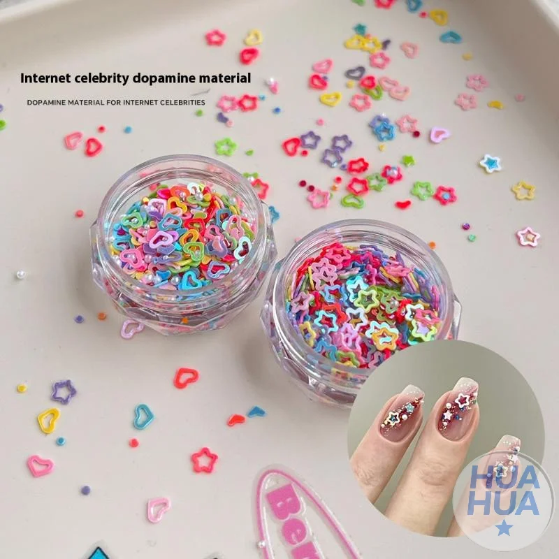 HUA HUA Dopamine – paillettes pour ongles, couleurs mélangées, ajourées, pentagramme en forme de cœur, perles, breloques pour Nail Art, accessoires de décoration pour ongles