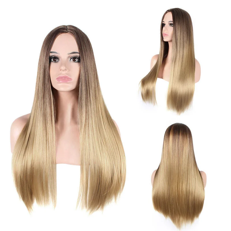 

Lady Wigs Natural Women Long Straight Hair Full Ombre Blonde Cosplay Daliy Party