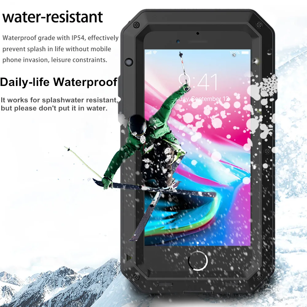 

Luxury Shockproof Waterproof Dustproof Case for iPhone 15 14 13 12 11 Pro XS Max 10 XR 7 8 Plus Doom Armor Metal Aluminum Cover