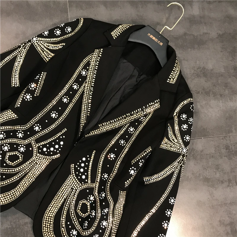 Primavera New Heavy Industry Golden strass Design Business Suit cappotto corto giacca blazer nera da donna Nightclub Top