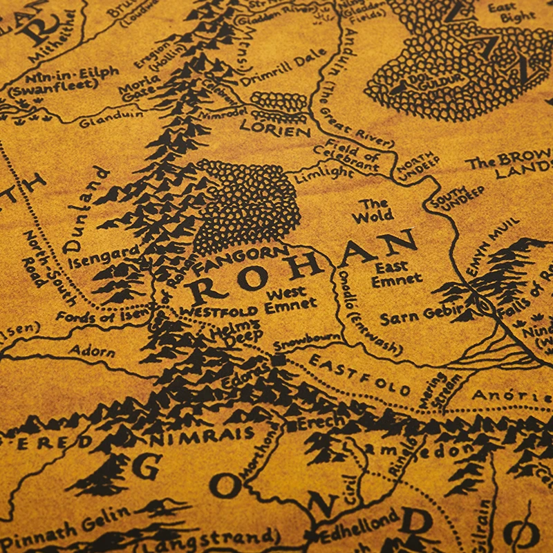 The Rings Middle Earth Map The Retro Kraft Paper Poster Decoration Wall Sticker