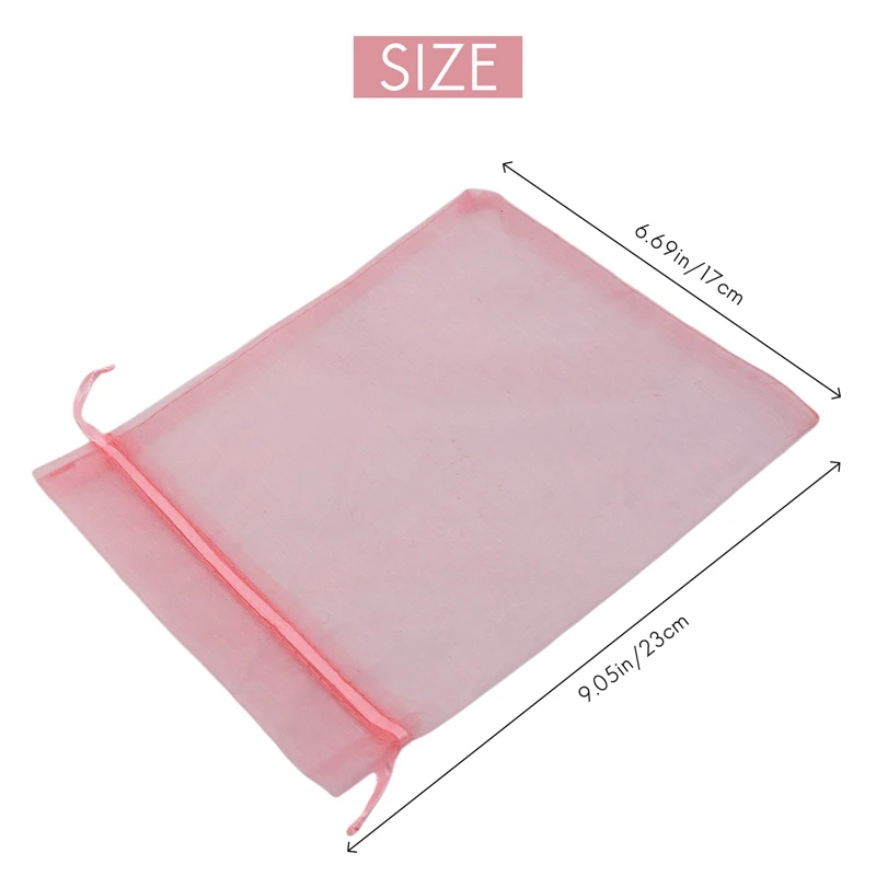 100Pcs Large Organza Bags Blush Pink, 17X23 Cm Mesh Gift Bags Drawstring Jewelry Pouches For Christmas Wedding