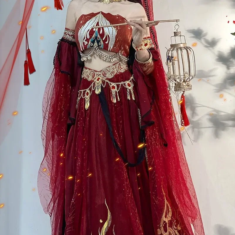 

Dunhuang Huangyue Red Sacred Exotic Wind Western Regions Saint Girl Dress Heavy Industry Women Hanfu