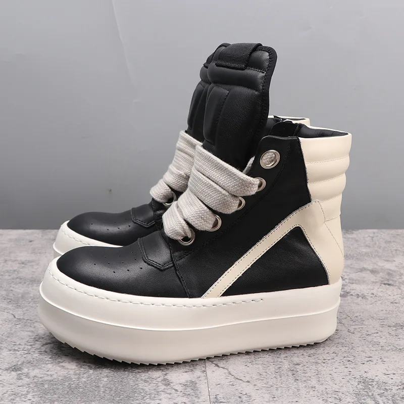 

24ss Casual Shoes Jumbo Laces Men Thick Bottom Men Genuine Leather Men's Shoes Owens Women's Sneakers