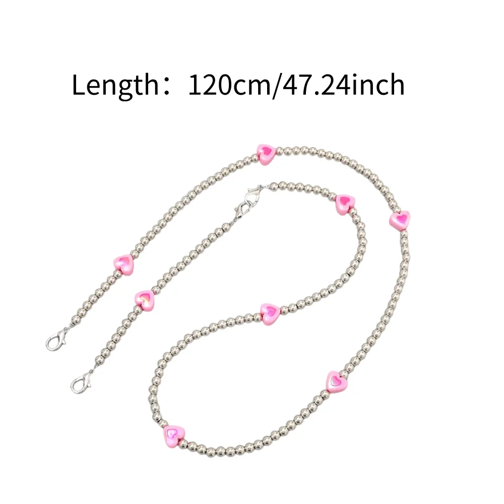 Y2K Gradient Love Heart Phone Crossbody Lanyard Rope Neck Strap Metal Bracelet Chain For iPhone Samsung Universal Accessories